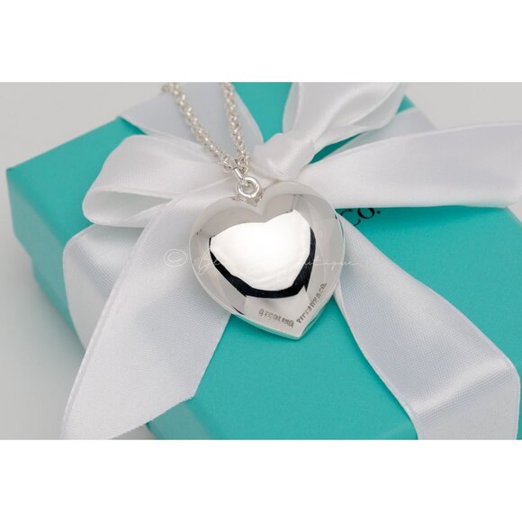 Rare Tiffany & Co. Vintage Puffy Heart Necklace XL 30mm Pendant Silver on a 16" - Picture 6 of 8